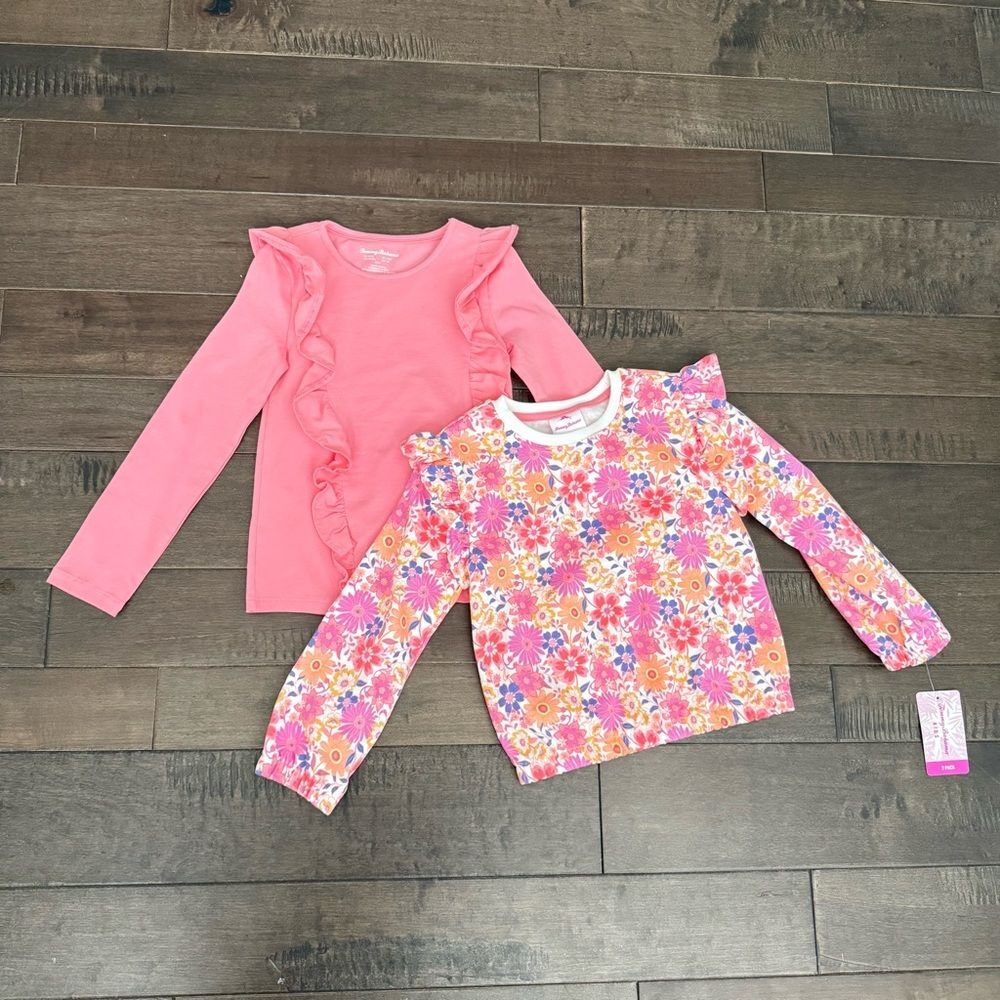 Tommy Bahama Girls Long Sleeved Top Sweatshirt Set NWT Floral Pink 5/6